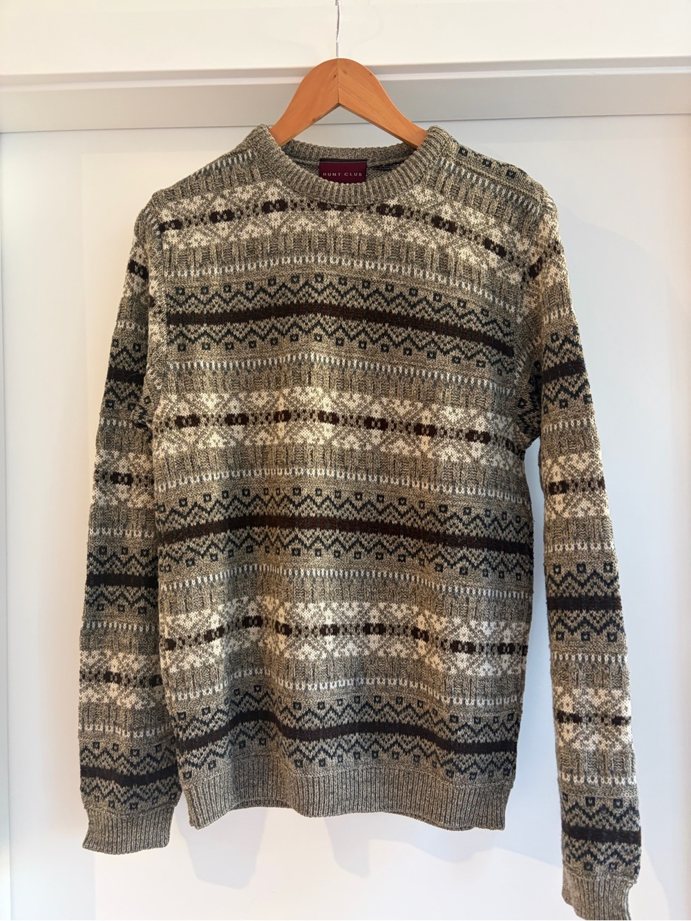 Hunt Club Vintage Classic Fair Isle Crewneck Sweater - Taupe Multi Small